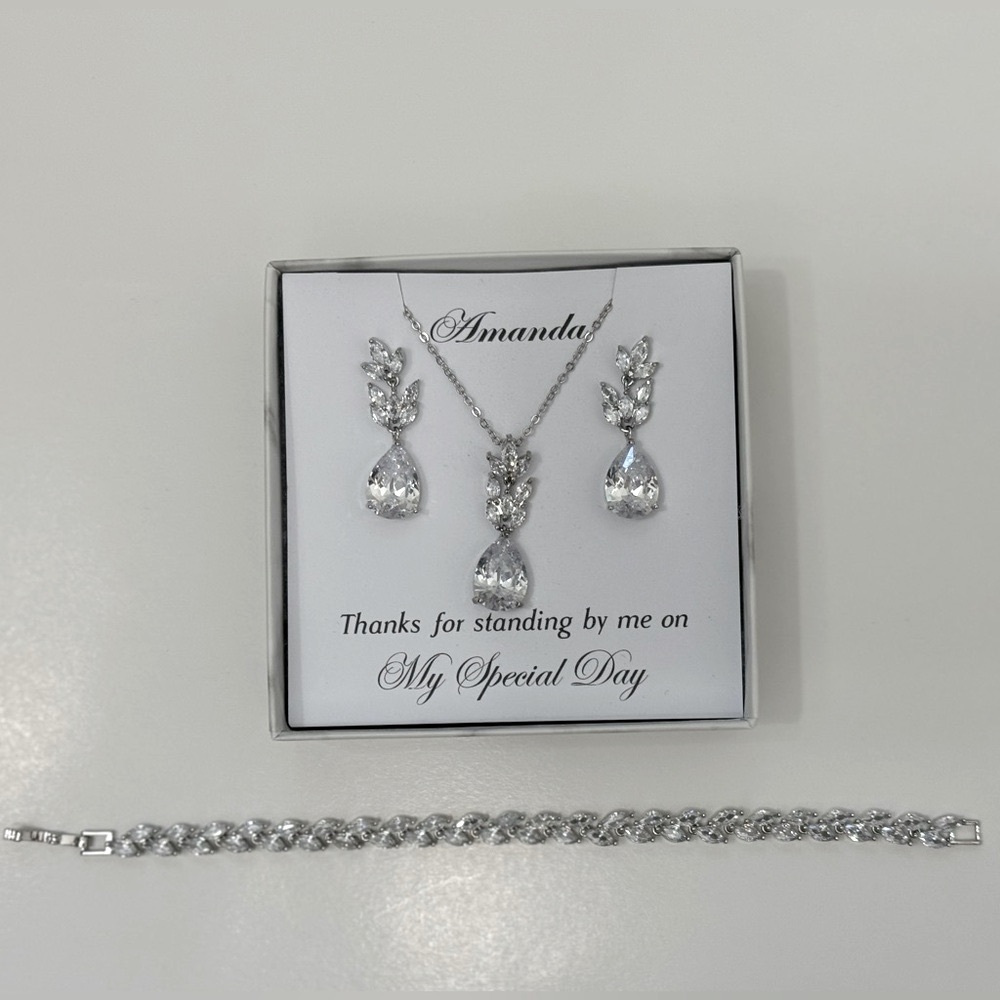 Bride/Bridesmaid Jewelry Set Silver 4pcs